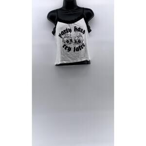 EYECANDY Women's White-Black Lace-Trim Party Hard Cry Later Cropped Tank SZ L